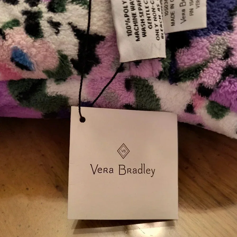 Pink purple fleece Vera Bradley Travel blanket pillow easily carried on luggage